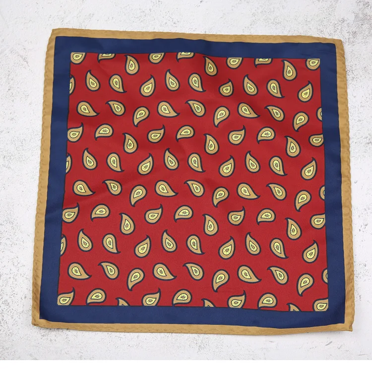 32cm Luxury Men's Paisley Printed Pocket Square Oversized Handkerchief Suit Chest Scarf Solid Red Hanky Formal Dress Accessories