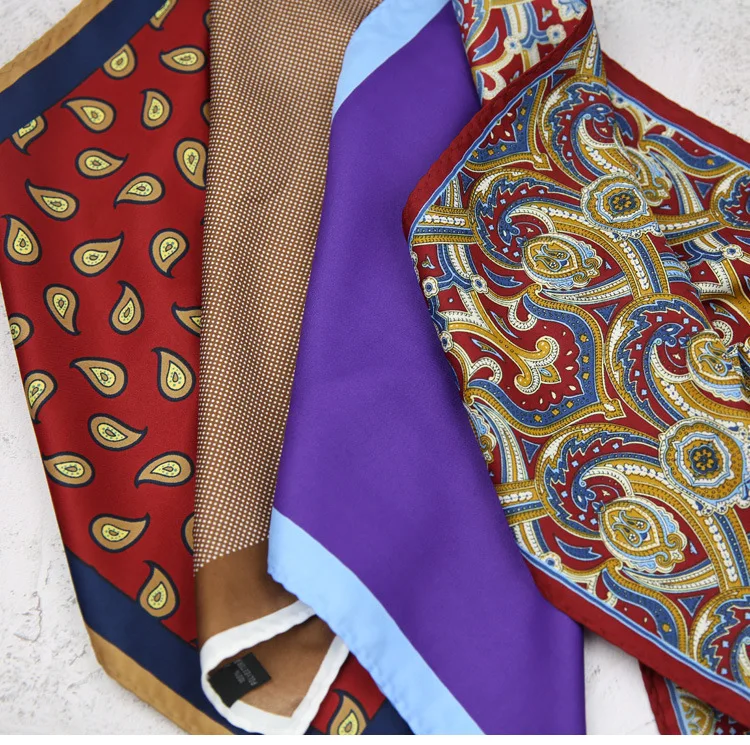 32cm Luxury Men's Paisley Printed Pocket Square Oversized Handkerchief Suit Chest Scarf Solid Red Hanky Formal Dress Accessories