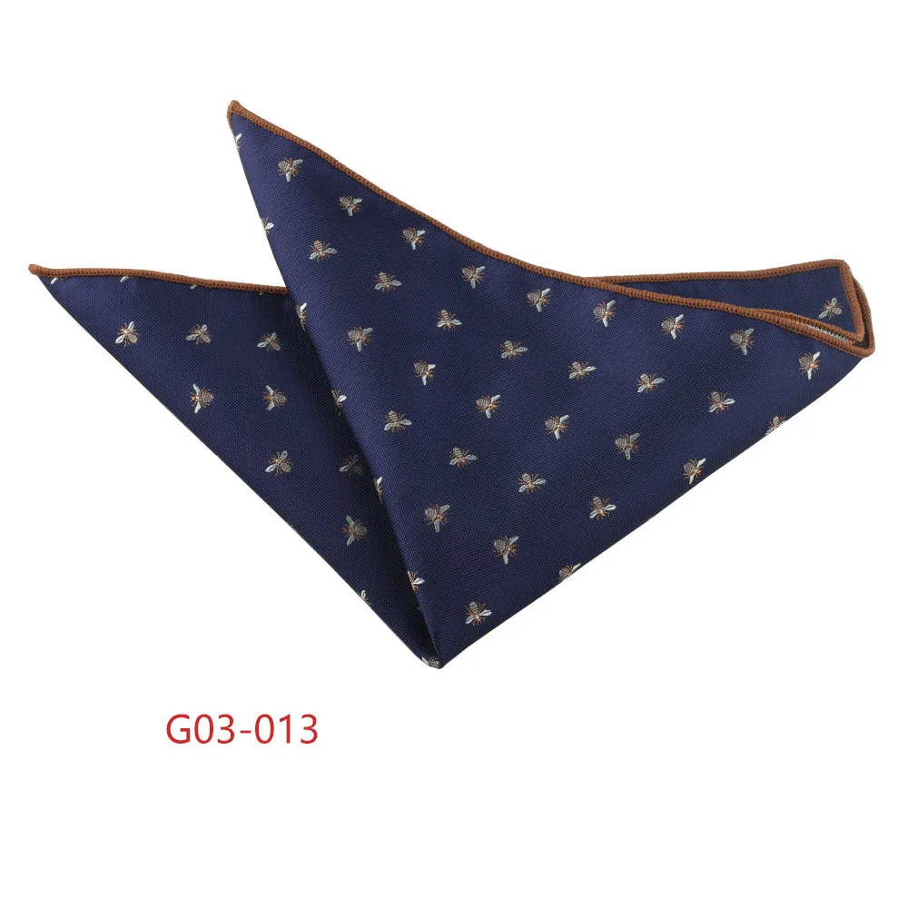 Trendy Brown Pocket Square Men Fashion Navy Flower Striped Handkerchief Small Scarf Wedding Party Suit Accessories Elegant Hanky