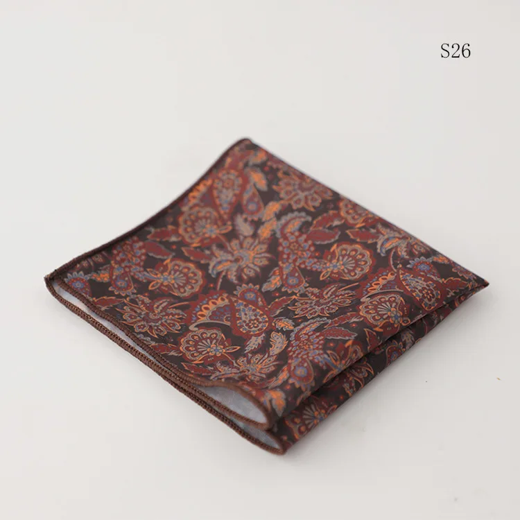 Hongkong Street Style Flower Dots Printed Pocket Square Men Adult Brown Navy Animal Handkerchief Towel Formal Suit Tuxedo Hanky