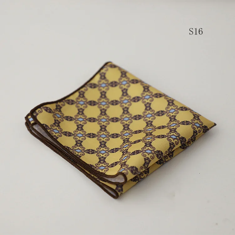 Hongkong Street Style Flower Dots Printed Pocket Square Men Adult Brown Navy Animal Handkerchief Towel Formal Suit Tuxedo Hanky