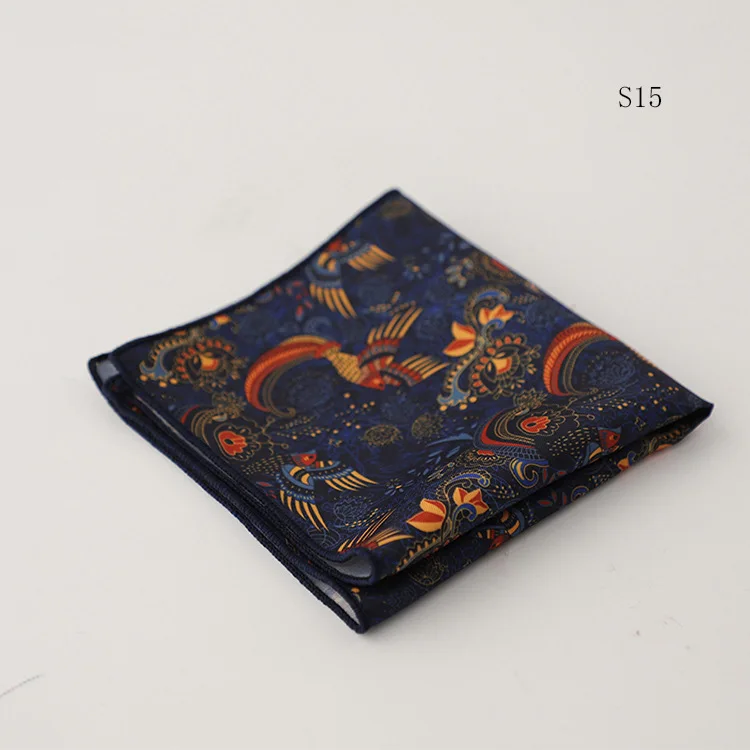 Hongkong Street Style Flower Dots Printed Pocket Square Men Adult Brown Navy Animal Handkerchief Towel Formal Suit Tuxedo Hanky