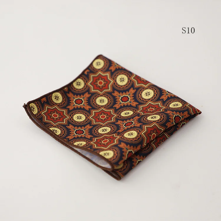 Hongkong Street Style Flower Dots Printed Pocket Square Men Adult Brown Navy Animal Handkerchief Towel Formal Suit Tuxedo Hanky