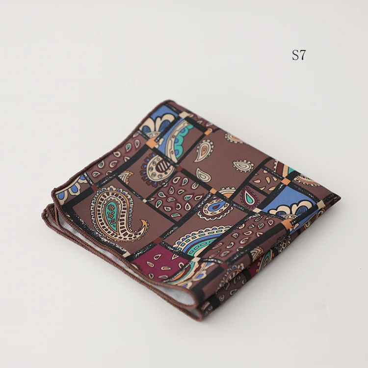 Hongkong Street Style Flower Dots Printed Pocket Square Men Adult Brown Navy Animal Handkerchief Towel Formal Suit Tuxedo Hanky