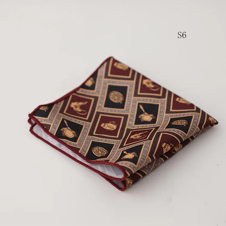 Hongkong Street Style Flower Dots Printed Pocket Square Men Adult Brown Navy Animal Handkerchief Towel Formal Suit Tuxedo Hanky