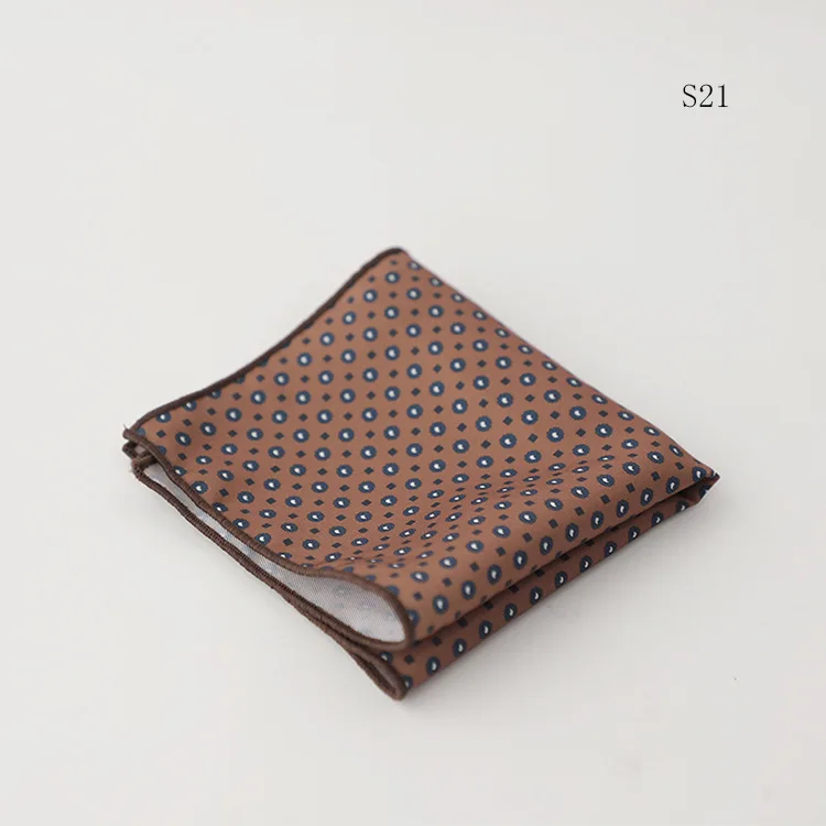 Hongkong Street Style Flower Dots Printed Pocket Square Men Adult Brown Navy Animal Handkerchief Towel Formal Suit Tuxedo Hanky