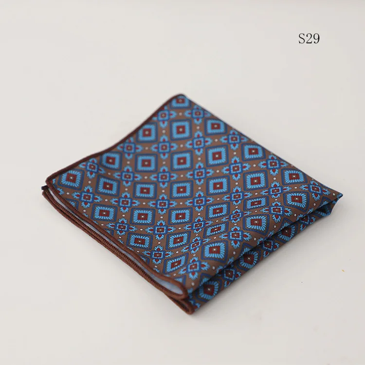 Hongkong Street Style Flower Dots Printed Pocket Square Men Adult Brown Navy Animal Handkerchief Towel Formal Suit Tuxedo Hanky