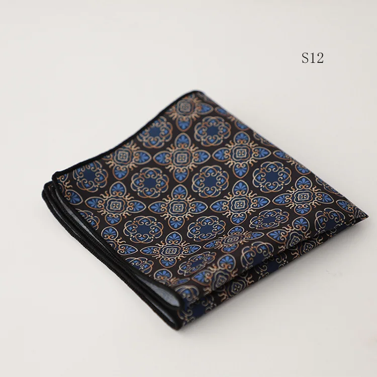 Hongkong Street Style Flower Dots Printed Pocket Square Men Adult Brown Navy Animal Handkerchief Towel Formal Suit Tuxedo Hanky
