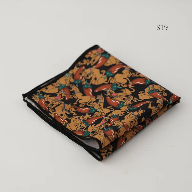 Hongkong Street Style Flower Dots Printed Pocket Square Men Adult Brown Navy Animal Handkerchief Towel Formal Suit Tuxedo Hanky