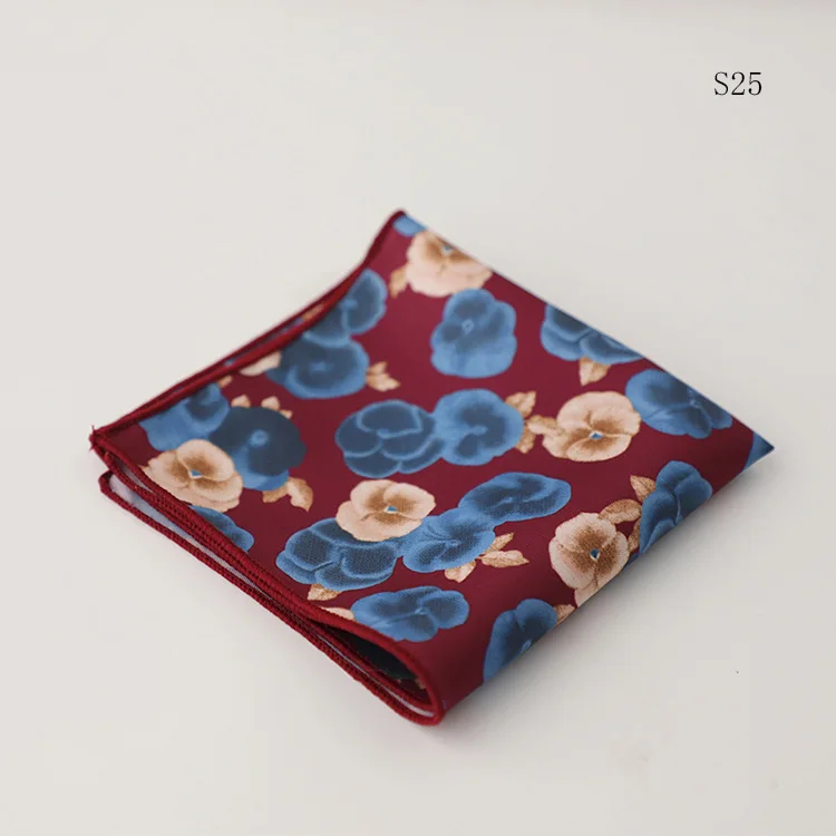 Hongkong Street Style Flower Dots Printed Pocket Square Men Adult Brown Navy Animal Handkerchief Towel Formal Suit Tuxedo Hanky