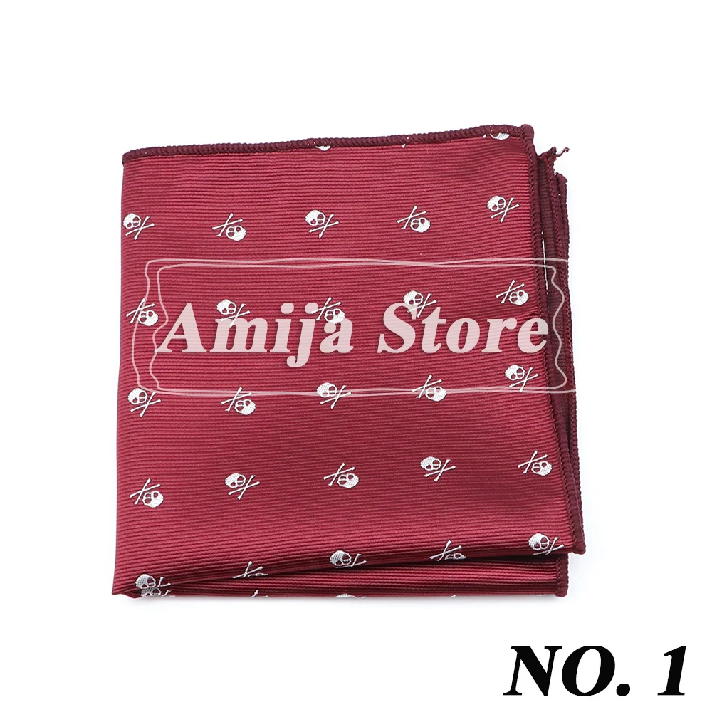 New Design 26*26CM Hankerchief Men's Pocket Square Blue Red Black Skull Hanky Suit Men's Business Wedding Party Chest Towel Snot