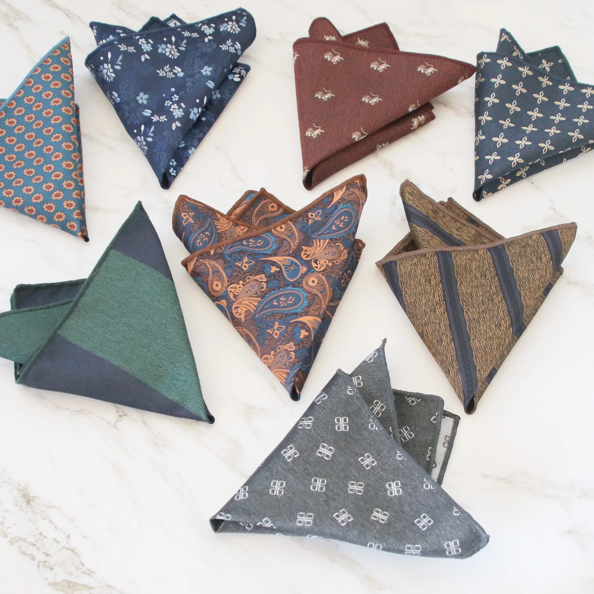 Cartoon Animal Lions Horses Pocket Square Men Novelty Polyester Striped Navy Handkercheif Formal Business Men's Suit Shirt Hanky