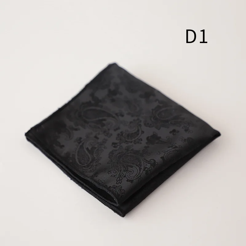 Gentleman 22cm Black Pocket Square For Men Business Formal Handkerchief British Polyester Paisley Dots Hanky Suit Scarf Chest