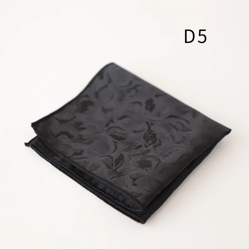 Gentleman 22cm Black Pocket Square For Men Business Formal Handkerchief British Polyester Paisley Dots Hanky Suit Scarf Chest