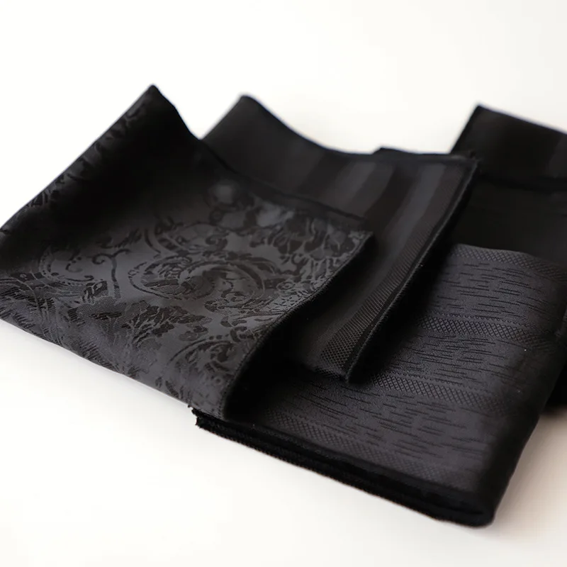 Gentleman 22cm Black Pocket Square For Men Business Formal Handkerchief British Polyester Paisley Dots Hanky Suit Scarf Chest