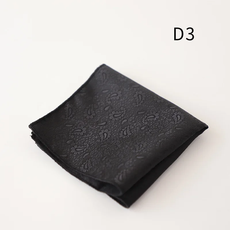 Gentleman 22cm Black Pocket Square For Men Business Formal Handkerchief British Polyester Paisley Dots Hanky Suit Scarf Chest