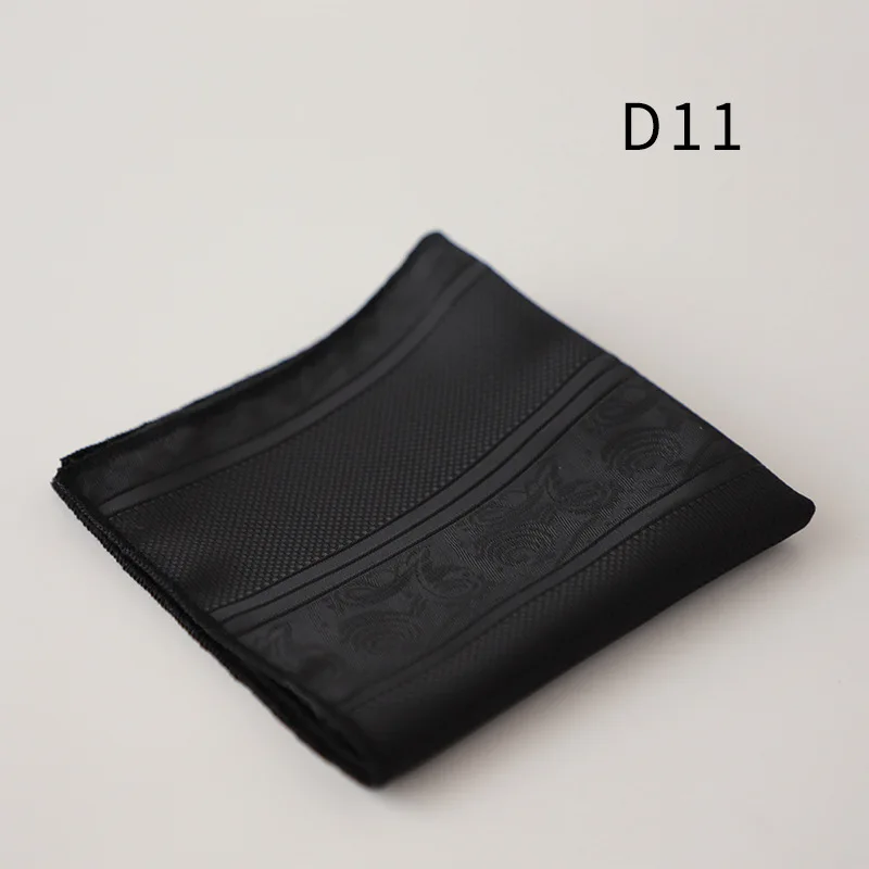 Gentleman 22cm Black Pocket Square For Men Business Formal Handkerchief British Polyester Paisley Dots Hanky Suit Scarf Chest
