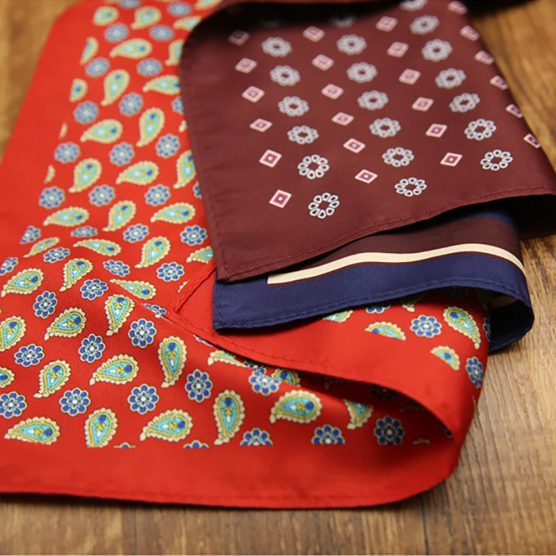 French New Oversized 27cm Mens Red Pocket Square Floral Paisley Print Handkerchief Wedding Party Tuxedo Accessories Groom Hanky