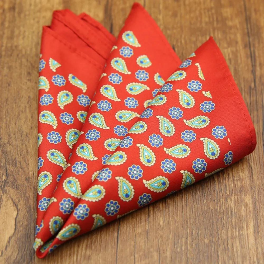 French New Oversized 27cm Mens Red Pocket Square Floral Paisley Print Handkerchief Wedding Party Tuxedo Accessories Groom Hanky