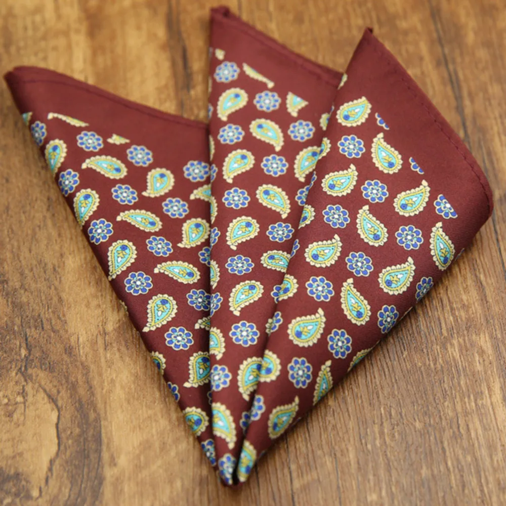French New Oversized 27cm Mens Red Pocket Square Floral Paisley Print Handkerchief Wedding Party Tuxedo Accessories Groom Hanky