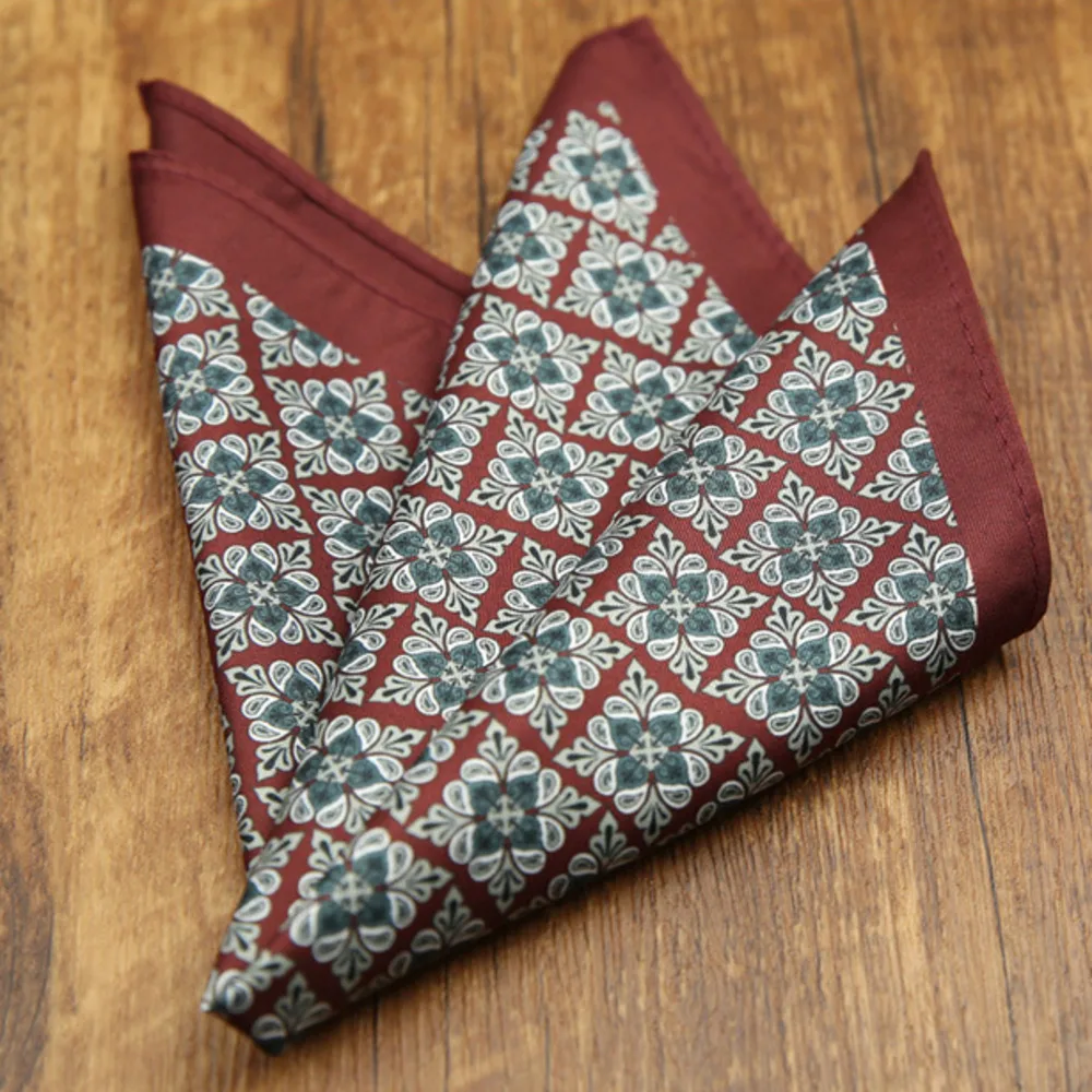 French New Oversized 27cm Mens Red Pocket Square Floral Paisley Print Handkerchief Wedding Party Tuxedo Accessories Groom Hanky