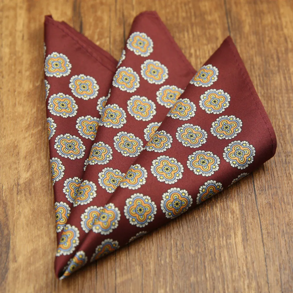 French New Oversized 27cm Mens Red Pocket Square Floral Paisley Print Handkerchief Wedding Party Tuxedo Accessories Groom Hanky