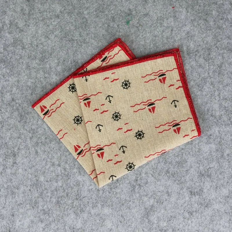 New Fruits Printed Pocket Square for Mens Fashion Linen Handkerchiefs Wedding Party Groom Suits Pocket Towel Beige Casual Hanky