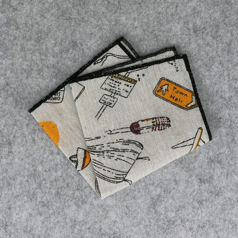 New Fruits Printed Pocket Square for Mens Fashion Linen Handkerchiefs Wedding Party Groom Suits Pocket Towel Beige Casual Hanky
