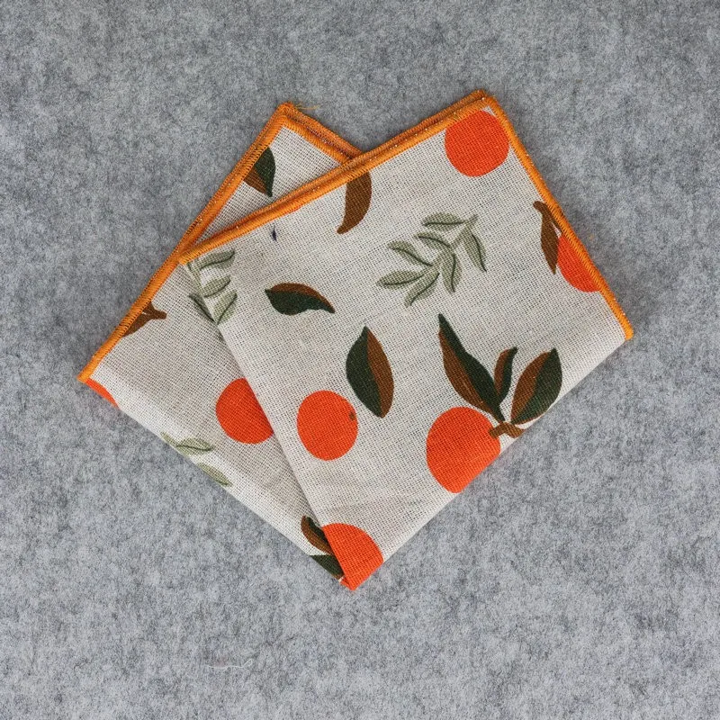 New Fruits Printed Pocket Square for Mens Fashion Linen Handkerchiefs Wedding Party Groom Suits Pocket Towel Beige Casual Hanky