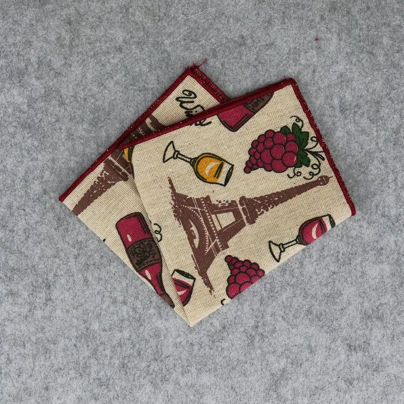 New Fruits Printed Pocket Square for Mens Fashion Linen Handkerchiefs Wedding Party Groom Suits Pocket Towel Beige Casual Hanky