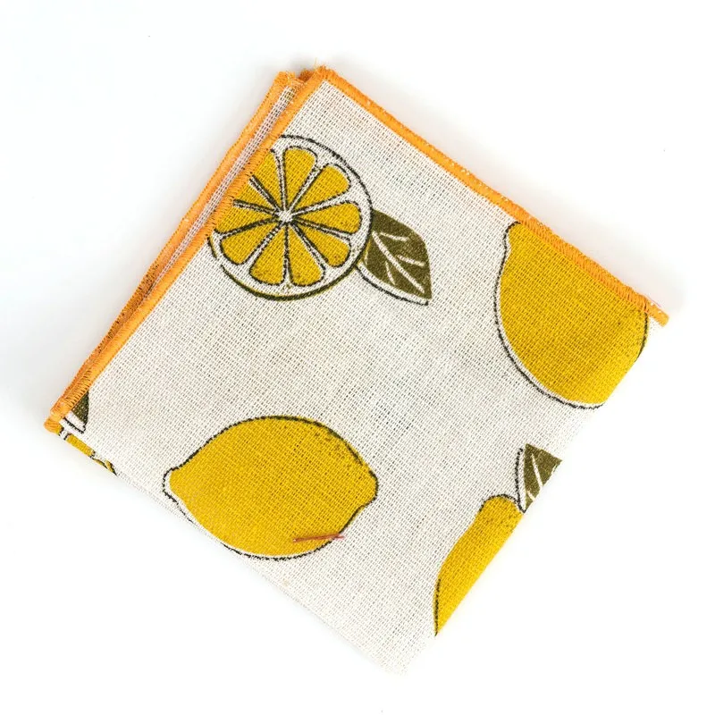 New Fruits Printed Pocket Square for Mens Fashion Linen Handkerchiefs Wedding Party Groom Suits Pocket Towel Beige Casual Hanky