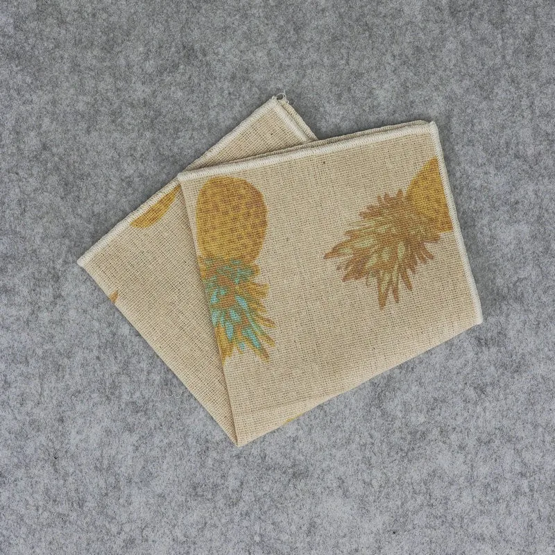 New Fruits Printed Pocket Square for Mens Fashion Linen Handkerchiefs Wedding Party Groom Suits Pocket Towel Beige Casual Hanky