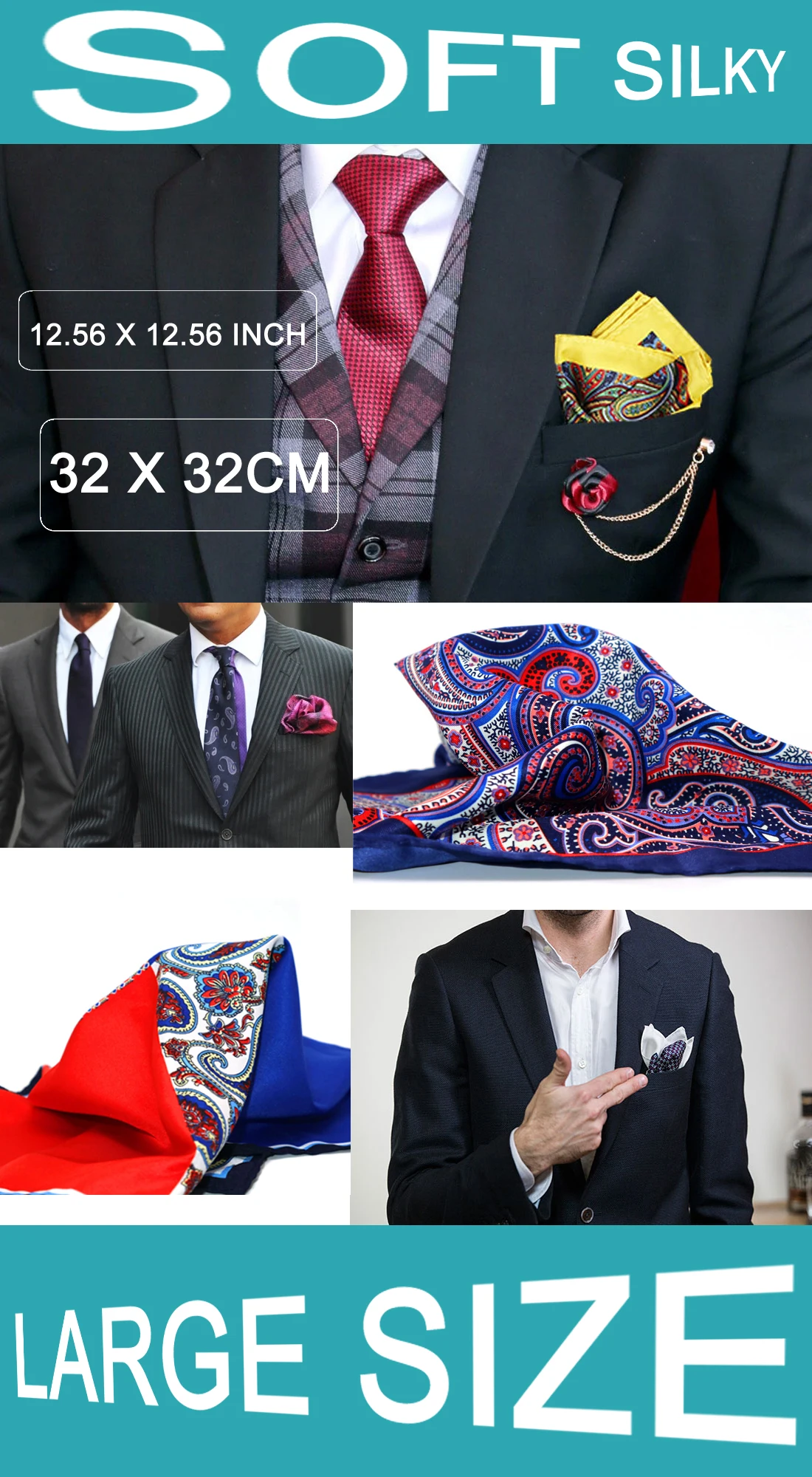Wholesale 15 Piecess Men's Pocket Squares 12.5In Large Silky Floral Pocket Square For Men Women Handkerchiefs Set Assorted