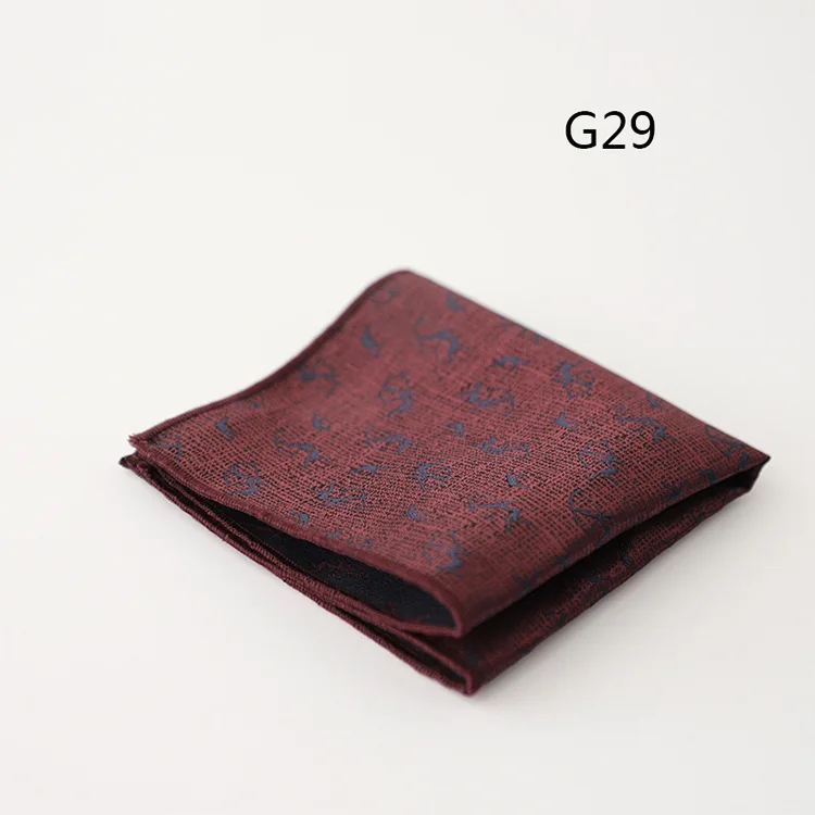 23cm Retro Luxury Men's Suit Pocket Square Digit Brown Flower Striped Handkerchief Silk Hanky Gentleman Towel Tuxedo Cravat Gift