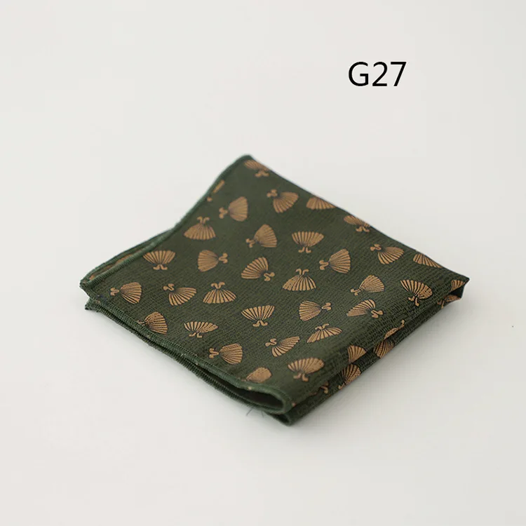 23cm Retro Luxury Men's Suit Pocket Square Digit Brown Flower Striped Handkerchief Silk Hanky Gentleman Towel Tuxedo Cravat Gift