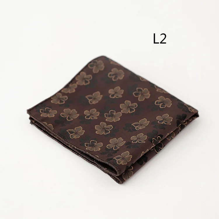 23cm Retro Luxury Men's Suit Pocket Square Digit Brown Flower Striped Handkerchief Silk Hanky Gentleman Towel Tuxedo Cravat Gift
