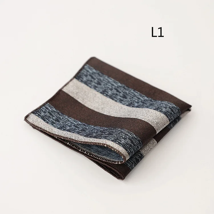 23cm Retro Luxury Men's Suit Pocket Square Digit Brown Flower Striped Handkerchief Silk Hanky Gentleman Towel Tuxedo Cravat Gift