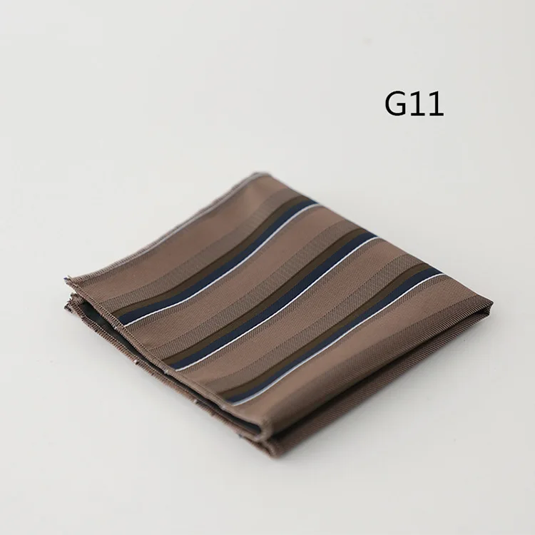 23cm Retro Luxury Men's Suit Pocket Square Digit Brown Flower Striped Handkerchief Silk Hanky Gentleman Towel Tuxedo Cravat Gift