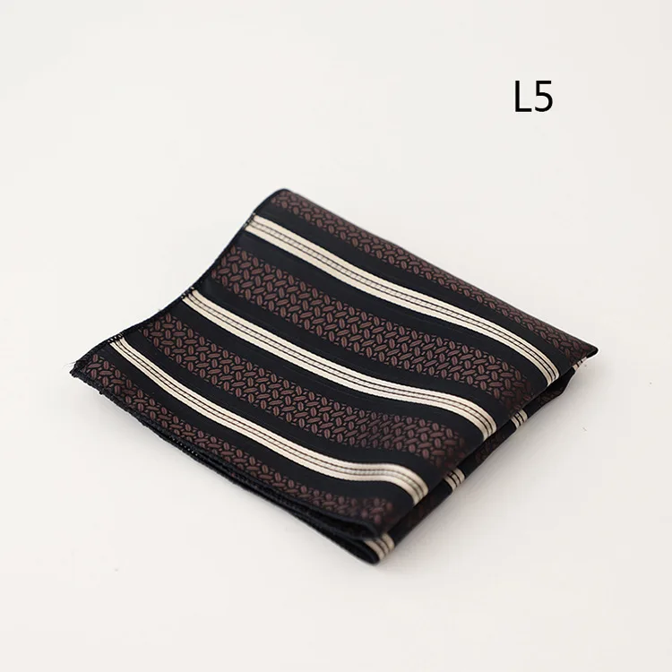 23cm Retro Luxury Men's Suit Pocket Square Digit Brown Flower Striped Handkerchief Silk Hanky Gentleman Towel Tuxedo Cravat Gift