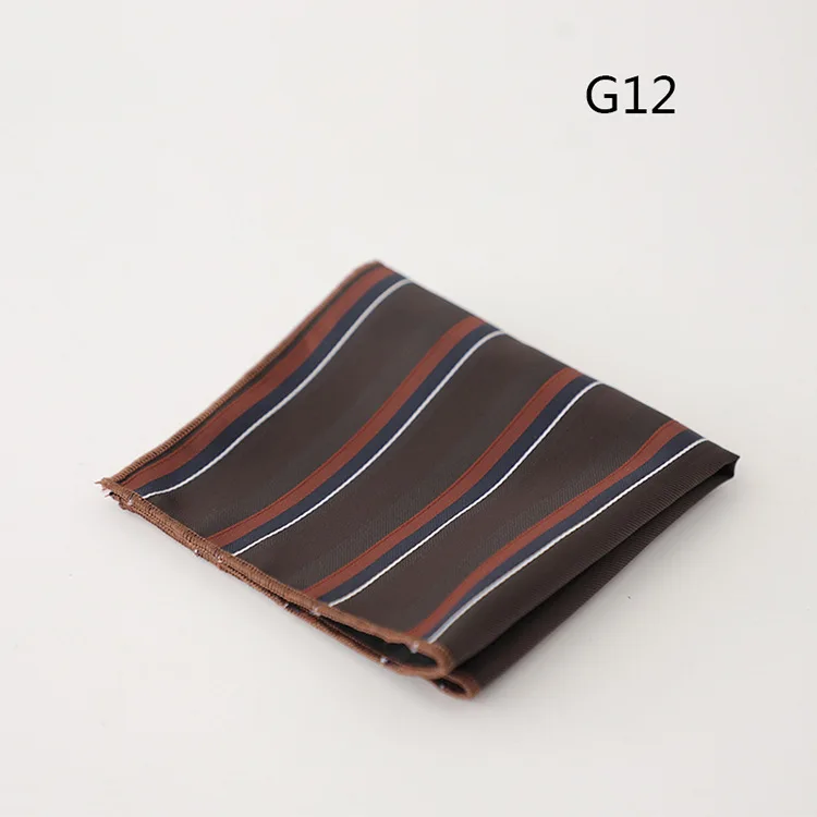 23cm Retro Luxury Men's Suit Pocket Square Digit Brown Flower Striped Handkerchief Silk Hanky Gentleman Towel Tuxedo Cravat Gift