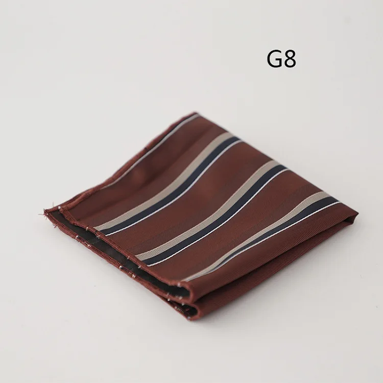 23cm Retro Luxury Men's Suit Pocket Square Digit Brown Flower Striped Handkerchief Silk Hanky Gentleman Towel Tuxedo Cravat Gift