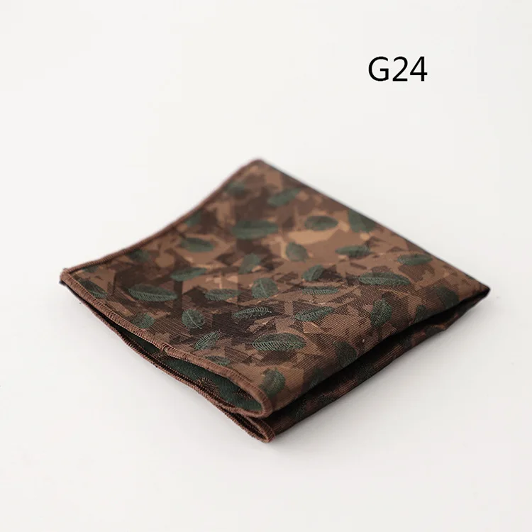 23cm Retro Luxury Men's Suit Pocket Square Digit Brown Flower Striped Handkerchief Silk Hanky Gentleman Towel Tuxedo Cravat Gift