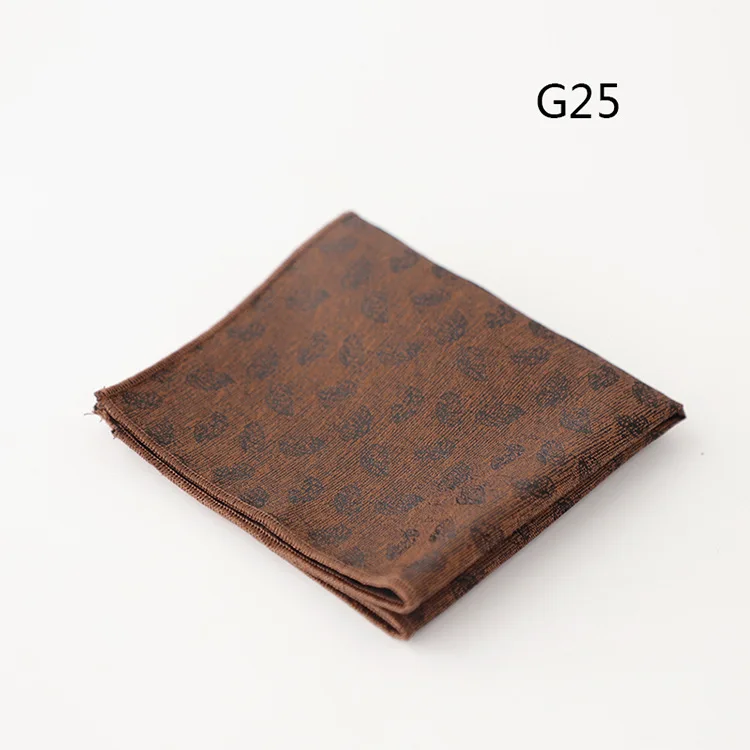 23cm Retro Luxury Men's Suit Pocket Square Digit Brown Flower Striped Handkerchief Silk Hanky Gentleman Towel Tuxedo Cravat Gift