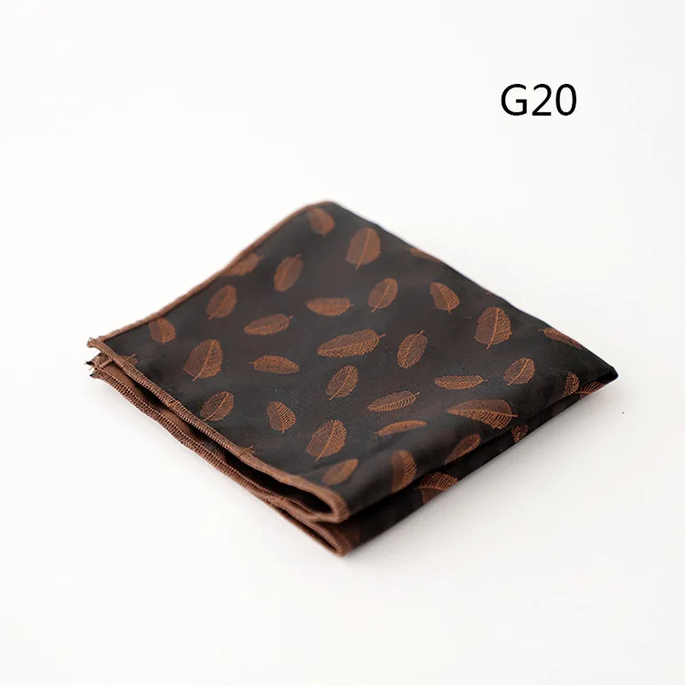 23cm Retro Luxury Men's Suit Pocket Square Digit Brown Flower Striped Handkerchief Silk Hanky Gentleman Towel Tuxedo Cravat Gift