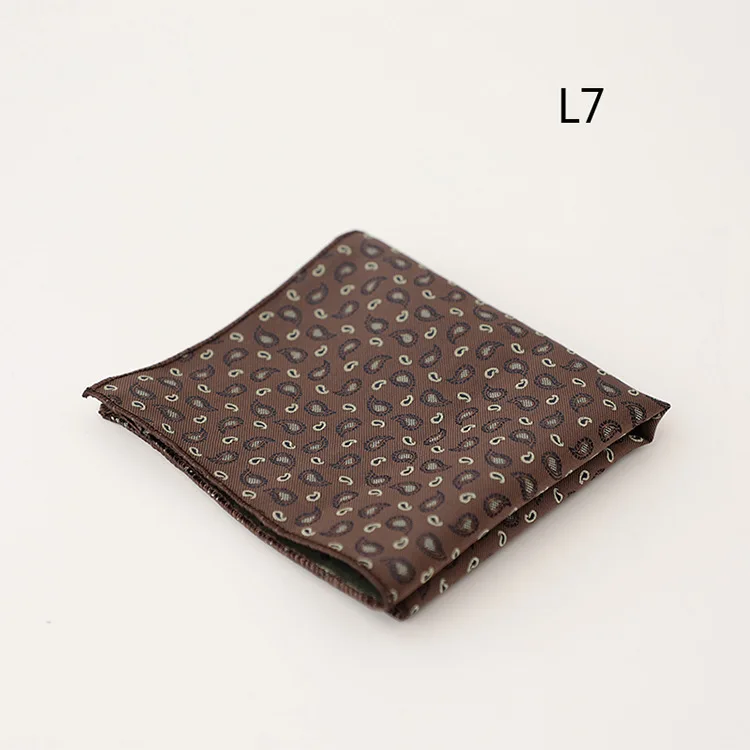 23cm Retro Luxury Men's Suit Pocket Square Digit Brown Flower Striped Handkerchief Silk Hanky Gentleman Towel Tuxedo Cravat Gift