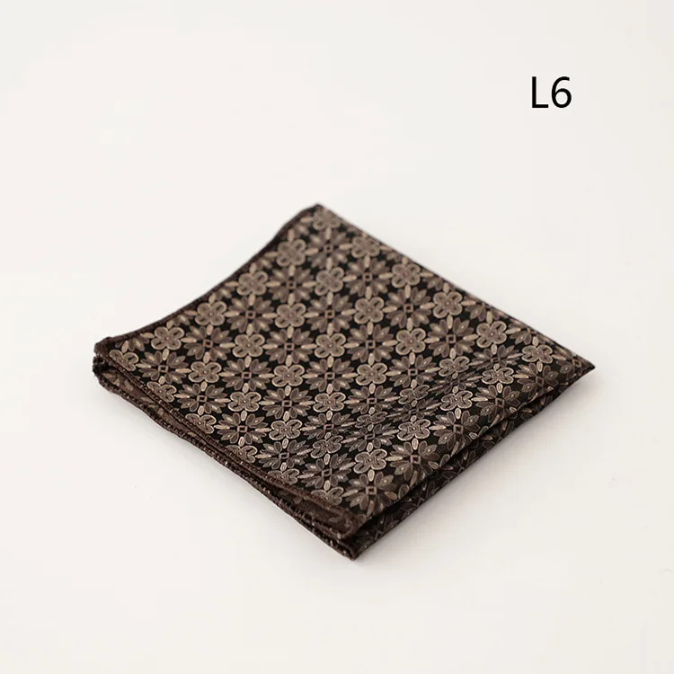 23cm Retro Luxury Men's Suit Pocket Square Digit Brown Flower Striped Handkerchief Silk Hanky Gentleman Towel Tuxedo Cravat Gift