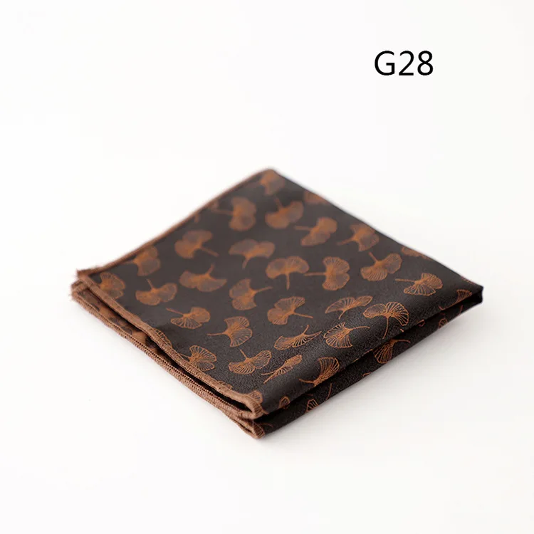23cm Retro Luxury Men's Suit Pocket Square Digit Brown Flower Striped Handkerchief Silk Hanky Gentleman Towel Tuxedo Cravat Gift