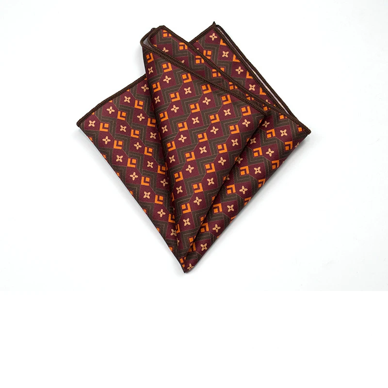 27cm Retro British Style Brown Pocket Square Animal Flower Printed Polyester Handkerchief For Men Towel Formal Suit Tuxedo Hanky