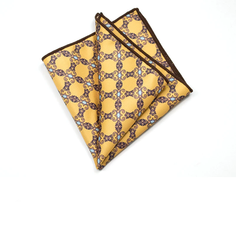 27cm Retro British Style Brown Pocket Square Animal Flower Printed Polyester Handkerchief For Men Towel Formal Suit Tuxedo Hanky