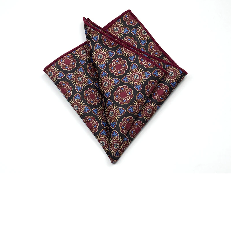 27cm Retro British Style Brown Pocket Square Animal Flower Printed Polyester Handkerchief For Men Towel Formal Suit Tuxedo Hanky
